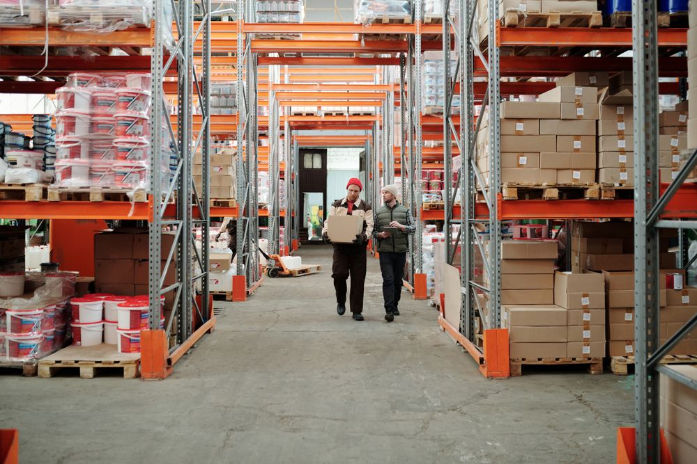 Workers handling goods in a warehouse